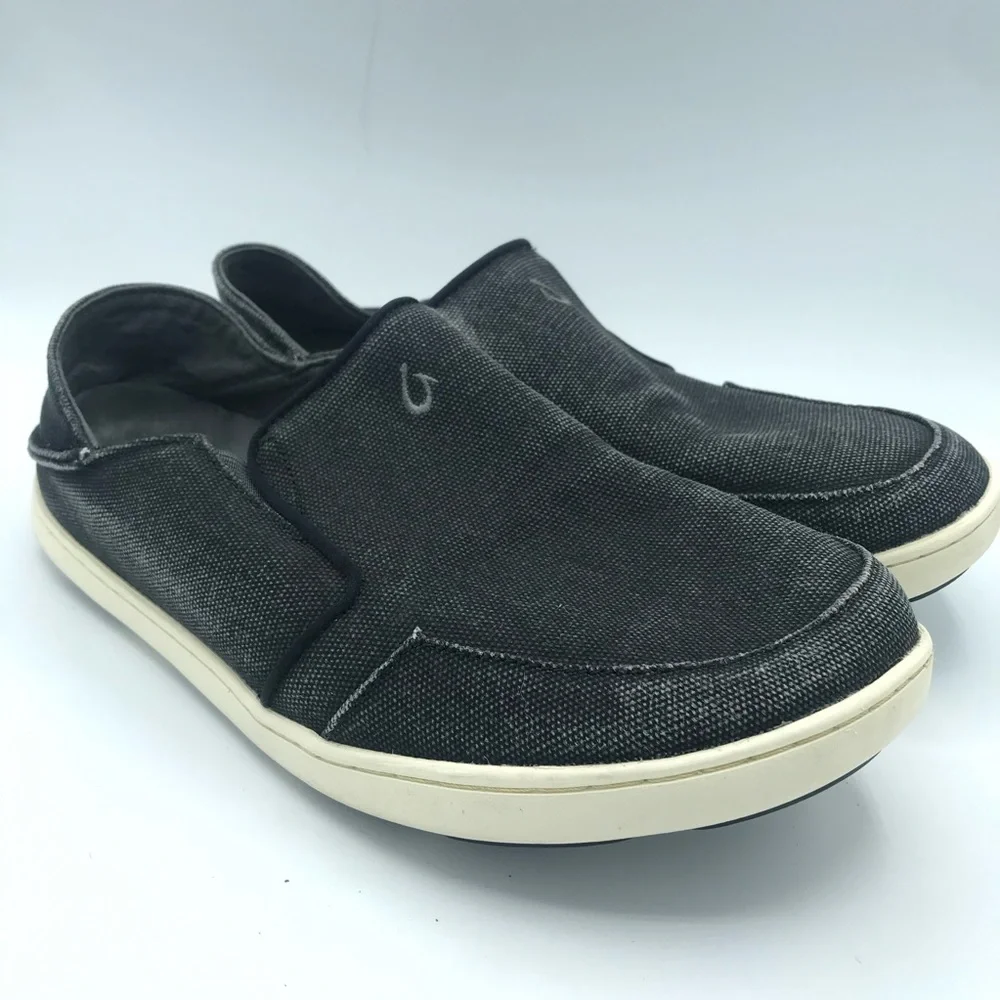 OLUKAI NOHEA LOLE GRAY CANVAS‎ SLIP ON SHOES MENS SZ 8